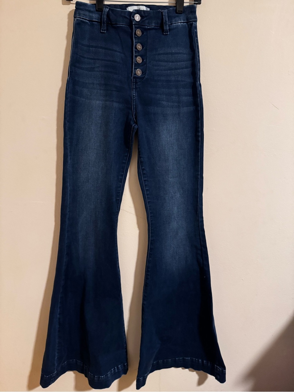 KanCan Dark Blue High-Rise Flared Button-Fly Jeans